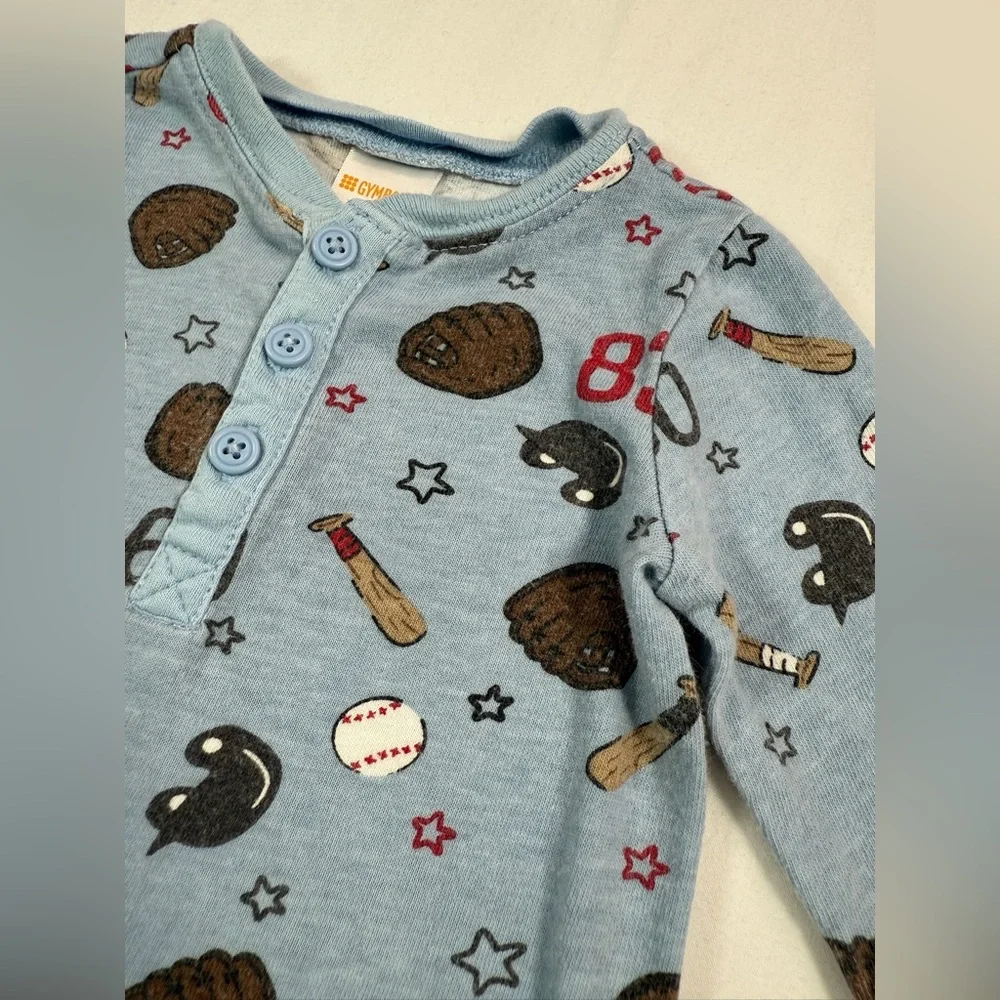 GYMBOREE Baby Boys' Blue Baseball Printed Long Sleeve Romper Playsuit Size‎ 0-3M